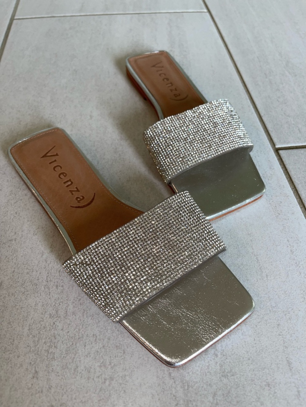 N/w/o tags Vicenza  Silver Embellished Slide Sandals